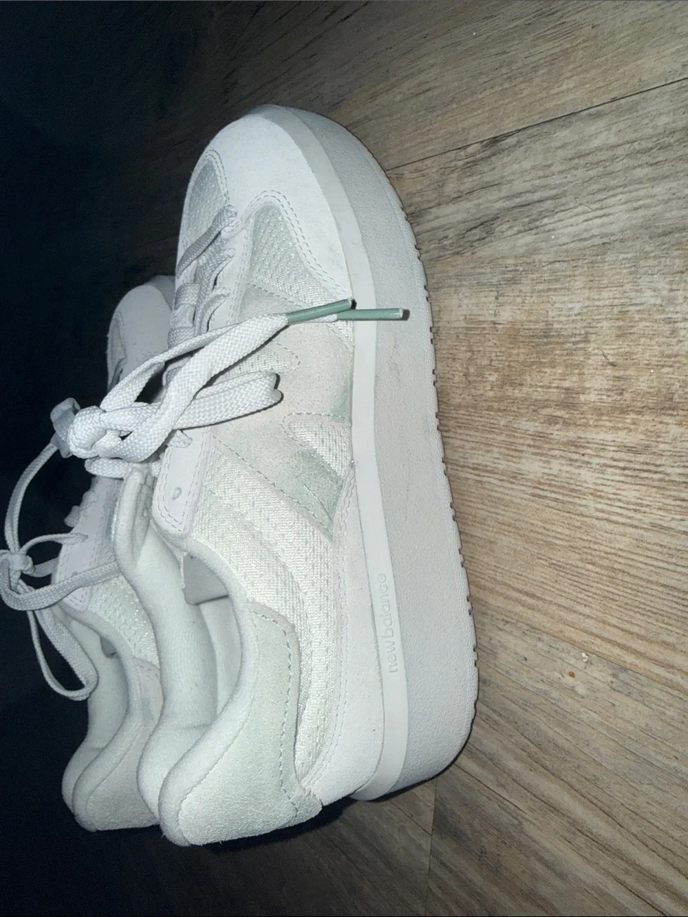 New Balance White Mesh & Suede Athletic Sneakers